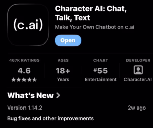 Character AI now rated 